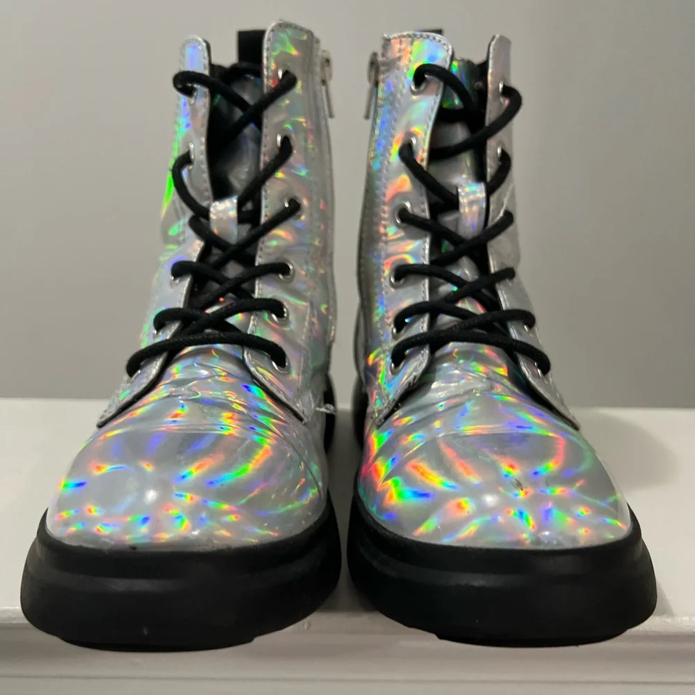 DOLCE VITA Girls Iridescent Metallic Booties | Size 4 | Lace Up + Zipper
